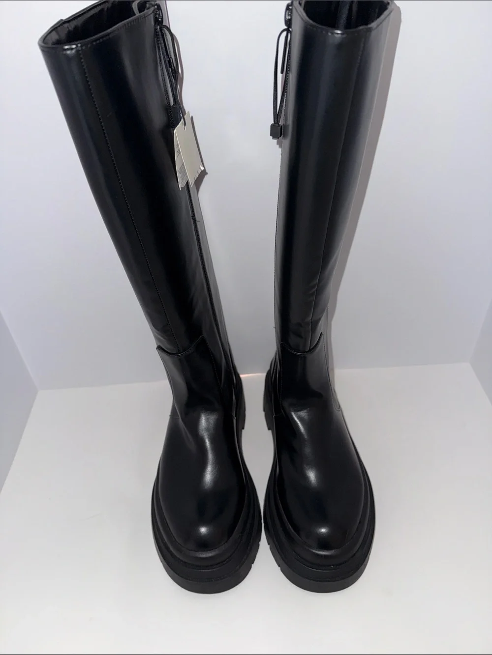 WOMENS NWT ZARA TALL TRACK SOLE BLACK BOOTS SZ 38/7.5